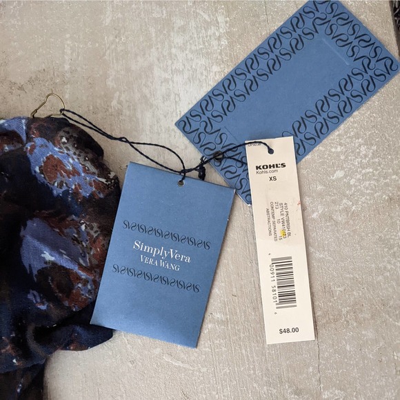 Simply Vera Abstract Floral Pleated Puff Sleeve Embellished Knit Top Size XS NWT - Picture 6 of 7